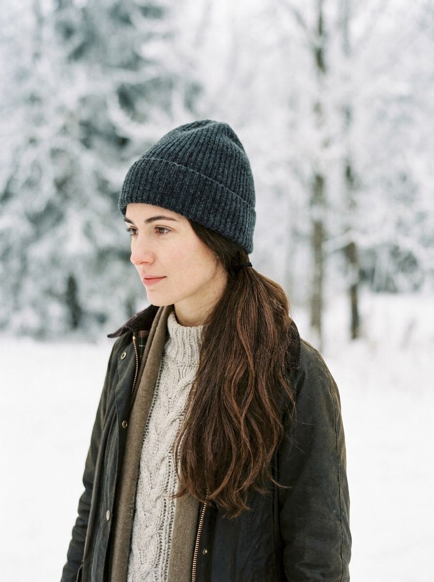 Tiefer Zopf mit Strickmütze - Winterfrisuren für lange Haare